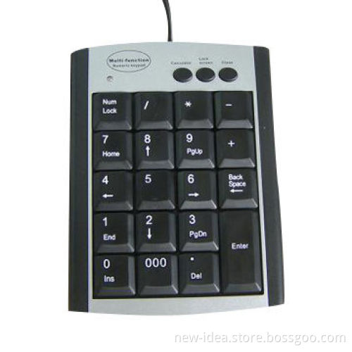 Wired Numerical Mini Keyboard with Black and Silver Color, Sony's PS/2 or USB Retractable Cable